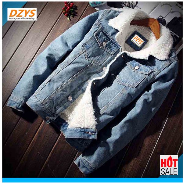 

dzys-yh 2018 winter autumn fleece denim jacket men's slim-fit padded jacket imitation lamb wool youth coat cotton clothes, Black