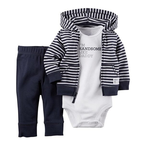 

2018 european and american boys 3 sets of spring autumn stripe hoodies + body clothes trousers, Blue