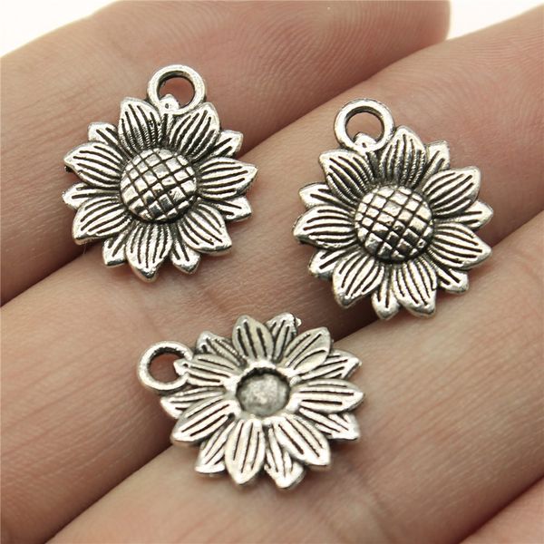 

wysiwyg 12pcs 18x15mm sun flower pendants sunflower flower charm pendants sunflower for jewelry making, Bronze;silver
