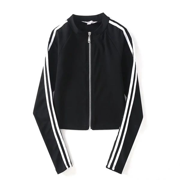 

Women Sexy Cardigan Long Sleeve Tshirts Woman Panelled Black White Striped Jackets Womens Blouses Tees Outerwear Tops