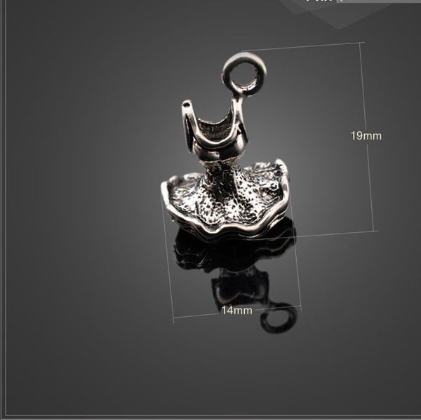 

10 pcs/lot 14mm*19mm jewelry making charm antique silver 3d women dress skirt charms jewelry making wholesale, Bronze;silver