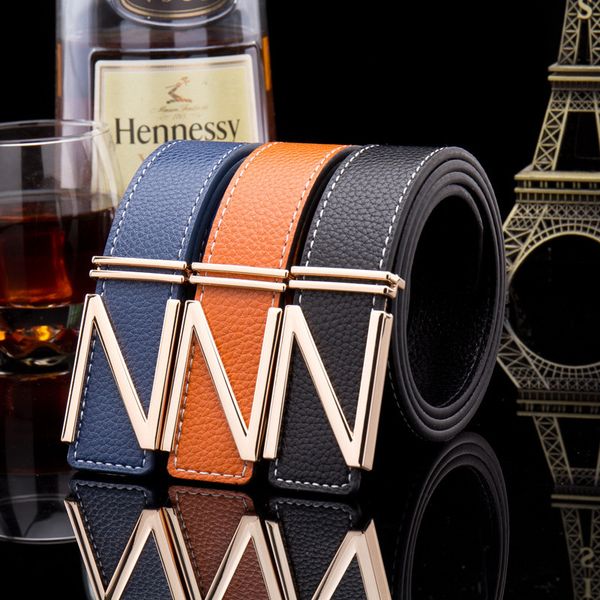 

lannyqveen fashion new style leather belt men's smooth plate buckle belts for women 5 colors ing, Black;brown