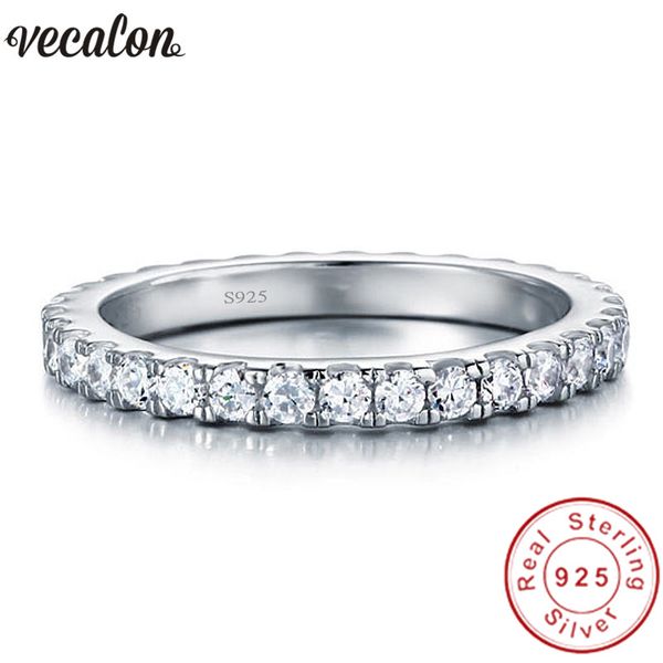 

vecalon female classic wedding band ring 100% soild 925 sterling silver circle 5a zircon cz engagement rings for women men gift, Slivery;golden