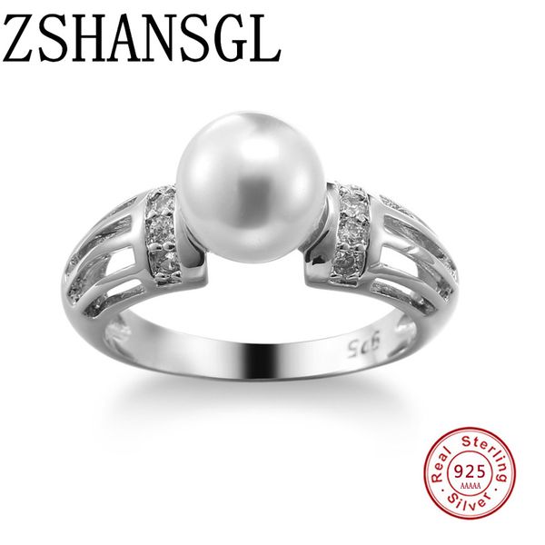 

elegant authentic solid 100% 925 sterling silver female rings with freshwater pearl for women finger ring anillos mujer, Golden;silver