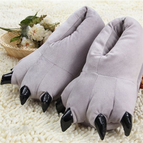 

stitch tiger dinosaur paw cartoon warm home cute moe plush toy slippers, Black;grey