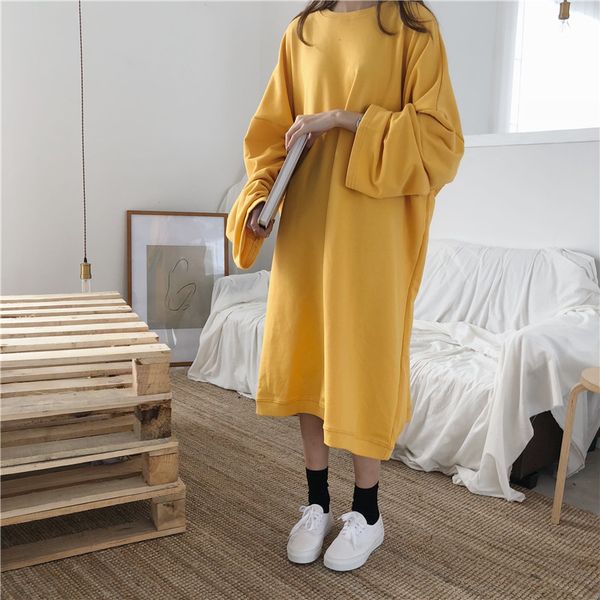 

2018 spring women new style solid oversized long dress o-neck batwing sleeve casual loose dress women gray hooded vestidos, White;black