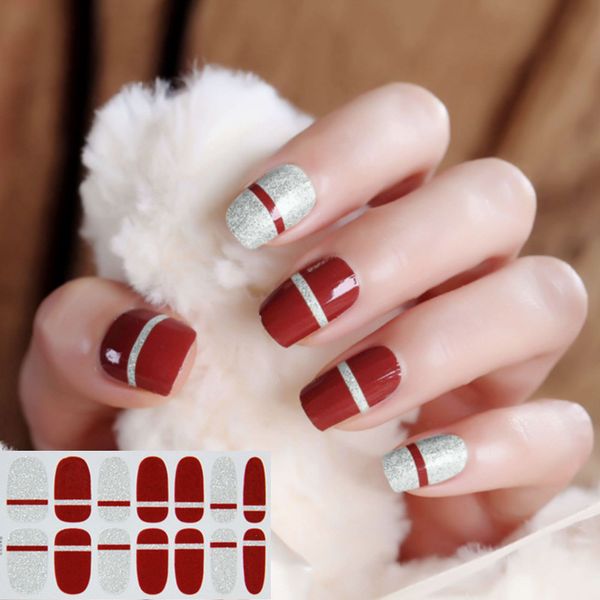 

14tips/sheet diy full cover nail art stickers waterproof nail wraps decals adhesive stickers for pregnant woman drop shipping, Black