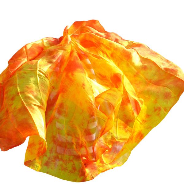 

women belly dance veils 100% silk tie-dyed colors red yellow, Black;red