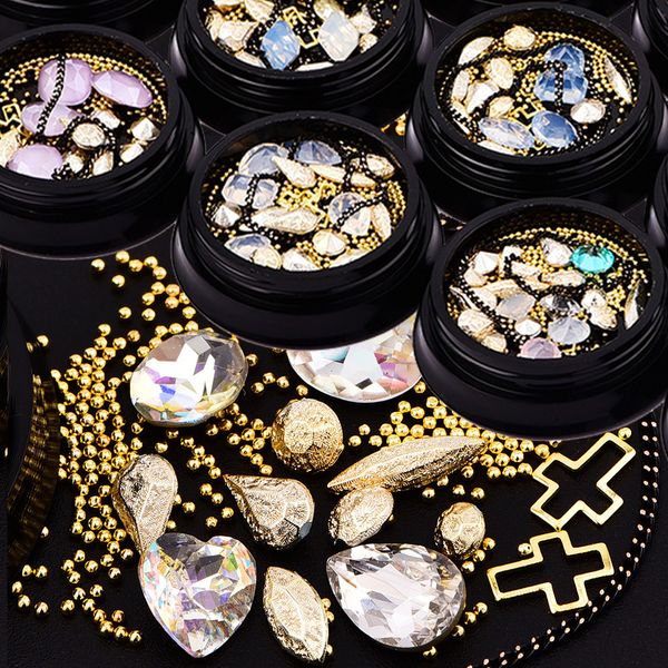 

blue zoo fashion colorful nail art rhinestones glitter diamond mixed 3d crystal ab rhinestones gems diy nail decorations bz036, Silver;gold