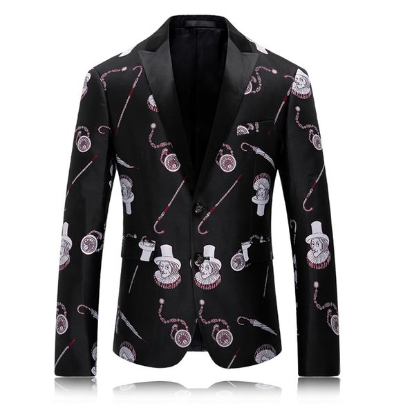 

2018 mens printed blazer slim fit party blazer jacket for men singer plus size leisure blaser masculino terno masculino cd9, White;black