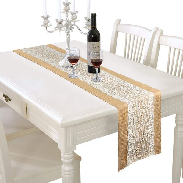 Burlap Lace Hessian Table Runner Rustic Natural Jute Country