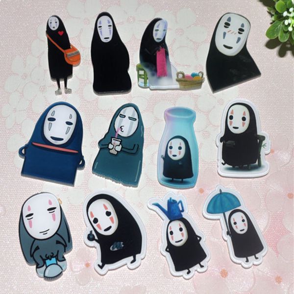 

1pcs no face man pin brooch mix demon icons on backpack acrylic badges anime cartoon for clothes decoration badge, Gray