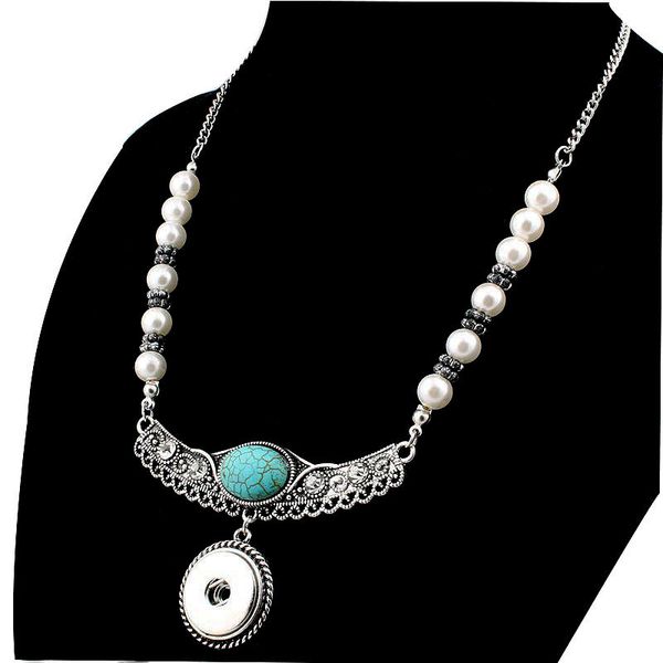 

нуса оснастки кнопка ювелирные изделия ожерелье старинные имитировать жемчуг бирюзовый бусины длинные подвески ожерелья ручной работы 18 мм, Silver