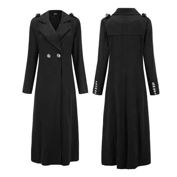 

woman coats winter lapel wool coat trench jacket manteau femme hiver long sleeve overcoat outwear casaco feminino, Black