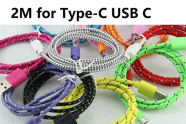 

2m 6ft colorful new fabric nylon braided type-c usb c cable for samsung for blackberry for samsung htc cloth braided cable