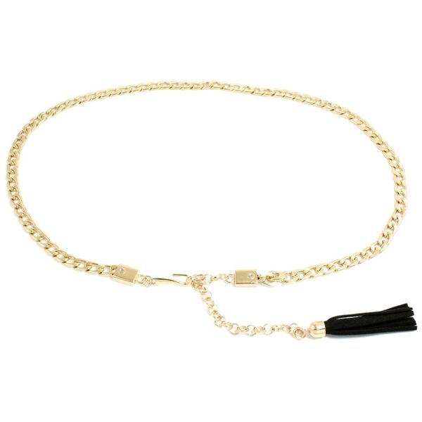 

gold tone metal chain style adjustable waist belt for lady, Black;brown