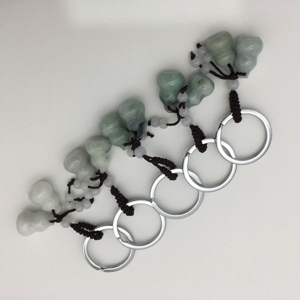 

wholesale 5pcs new natural jadestone gourd shape good luck key chain, Silver