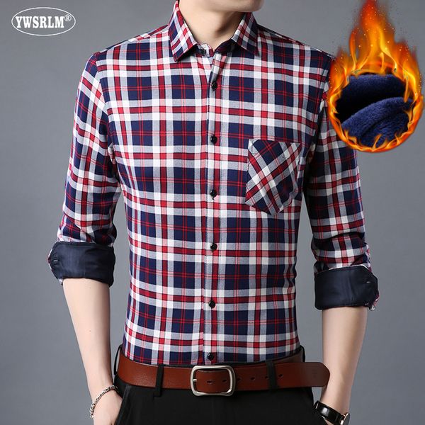 

ywsrlm 2018 fashion men's slim shirts autumn and winter thickening warm plaid 8 colors male social shirt clothing size l-4xl n12, White;black