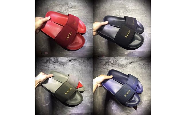 

rihanna fenty leadcat suede slide-on sandals slides black blue red green men women couple slipper