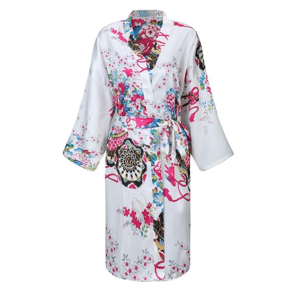 

summer new women robe print floral kimono bathrobe gown nightgown female rayon sleepwear mini nightdress home dress, Black;red