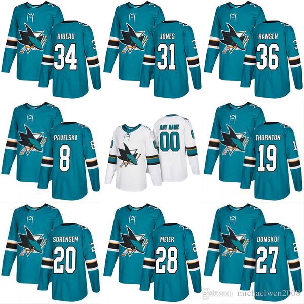 

2017-2018 Season 28 Timo Meier 30 Aaron Dell 31 Martin Jones 34 Antoine Bibeau 36 Jannik Hansen San Jose Sharks Custom Hockey Jerseys