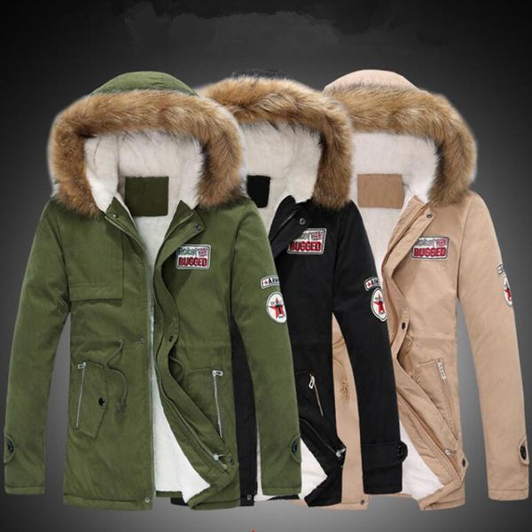

winter fleece patterned jackets men windproof outwear parkas mens windbreaker raincoat coat plus size overcoat hooded, Black