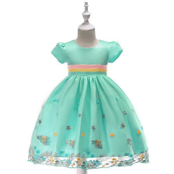 

детская вышитые платье с коротким рукавом цвет слоеного платье принцессы маленький свежий цветок девушка свадебное платье юбка, Red;yellow