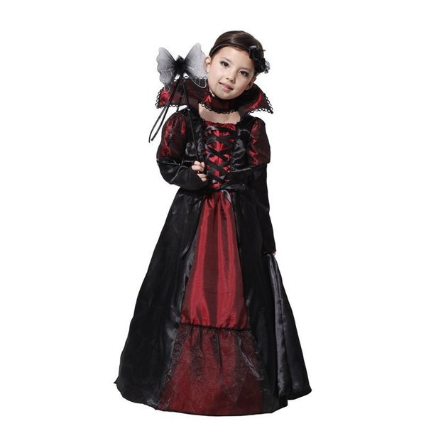 Kinder Mädchen Gothic Vampir Halloween Kostüme für Kinder Prinzessin Cosplay Kostüm Lange Karneval Party Kleid