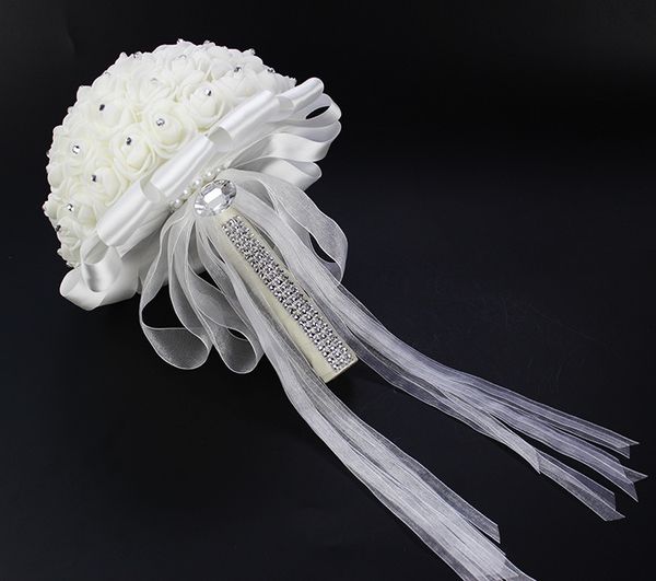 Disponibile Bouquet da sposa 2018 Bouquet da sposa con spilla di fiori di raso da damigella d'onore in cristallo artificiale