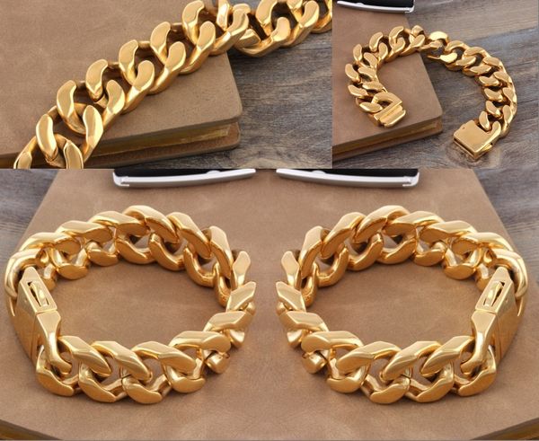 

mens gold stainless steel curb chain link bracelet men's bracelet high polished length 8.66 "wide 0.79" for boyfriend gifts d, Black