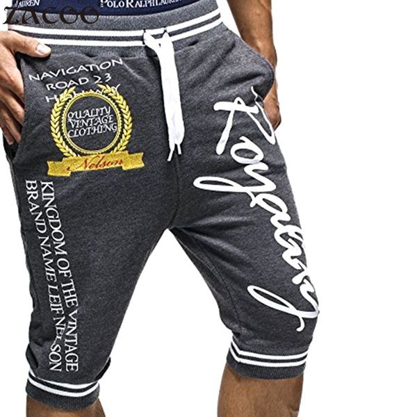 

zacoo 2017 summer men's fashion casual middle-waiste letter printing drawstring knee male capri short pants men shorts, White;black