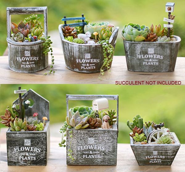 

5pc pack vintage ucculent plant wood flowerpot cactu bon ai flower pot planter torage box home de kdecor ucculent not included