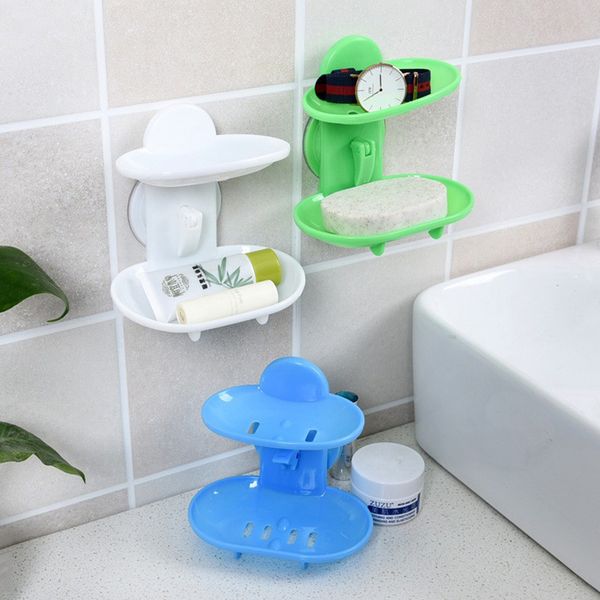 

bathroom double layers strong sucker soapbox soap draining holder soap dish