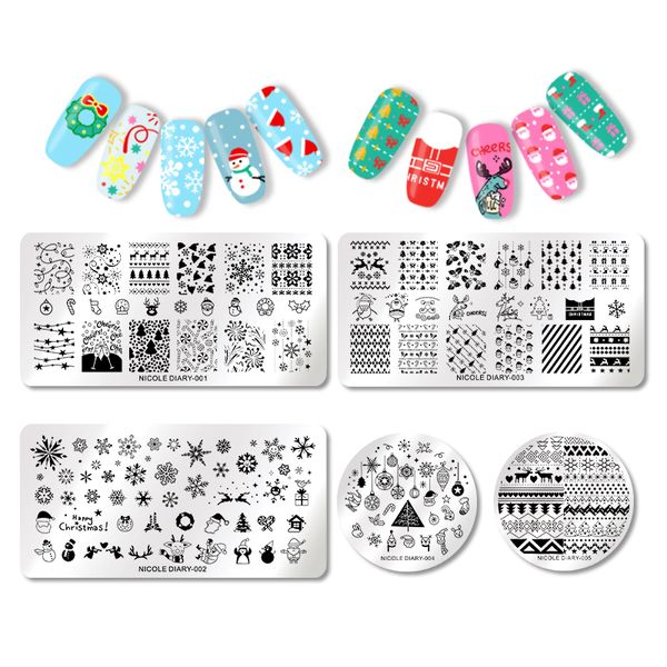 

nicole diary nail stamping plates christmas snowman overprint series nail stamp template manicure printing stencil tool, White