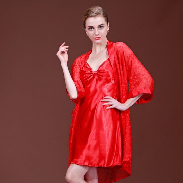 

классический слинг ночные рубашки две части набор женщин весна лето шифон дышащий пижамы спортивные костюмы, Black;red