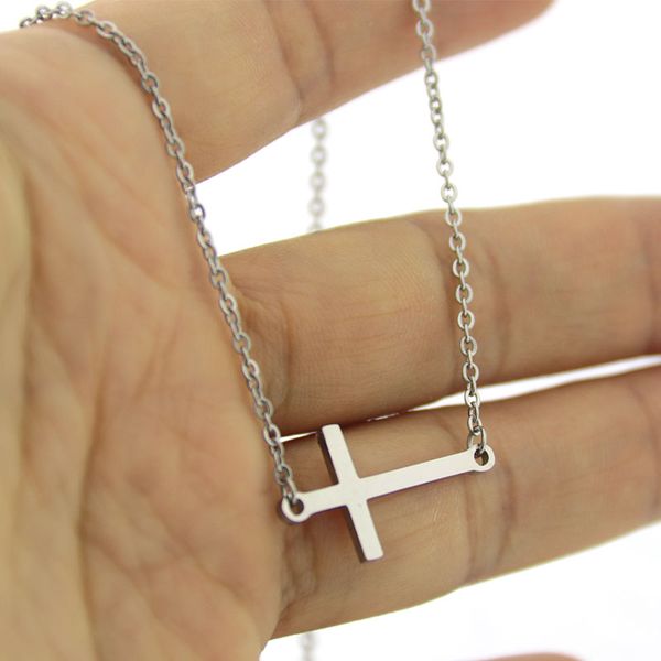 

everfast 10pc/lot simple sideway cross stainless steel charms couples family pendants necklaces women men kids fashion jewelry sn160, Silver