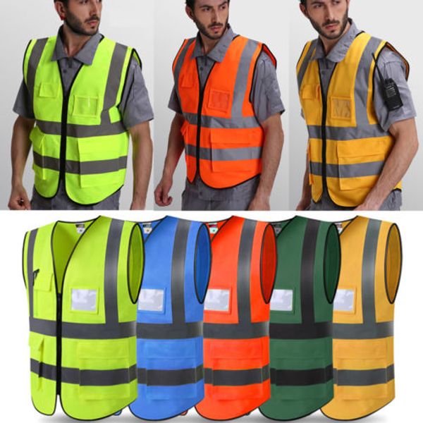 

new men protection hi-vis safety vest coat zipper reflective work security waistcoat warp knitting cloth size -2xl, Black;white