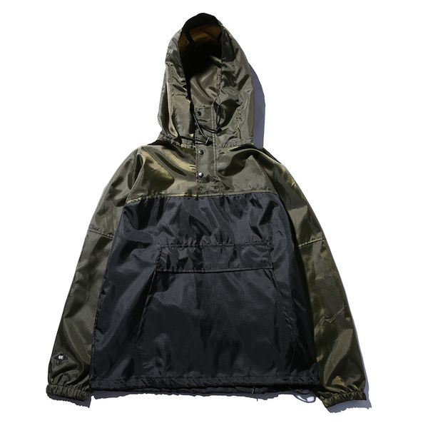 

wholesale- men half button placket hooded anorak pullover windbreadker jacket travelling beach windproof jakcet, Tan;black