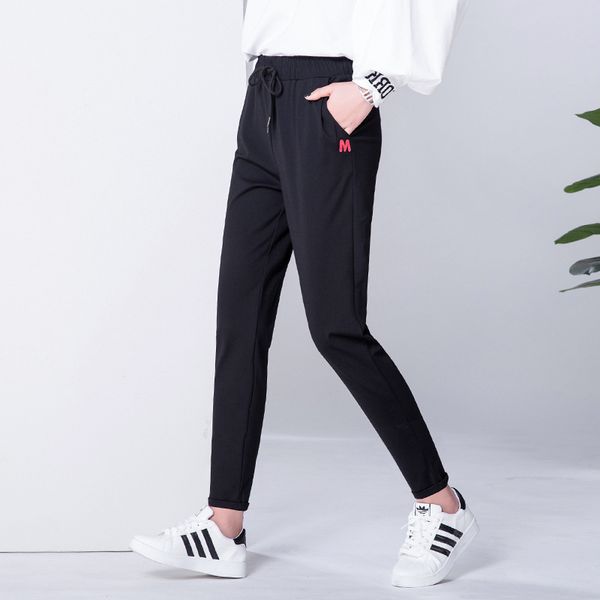 

nonis women autumn high waist elastic loose harem pants casual sport wear lady ankle -length capris trouser female pencil pants, Black;white