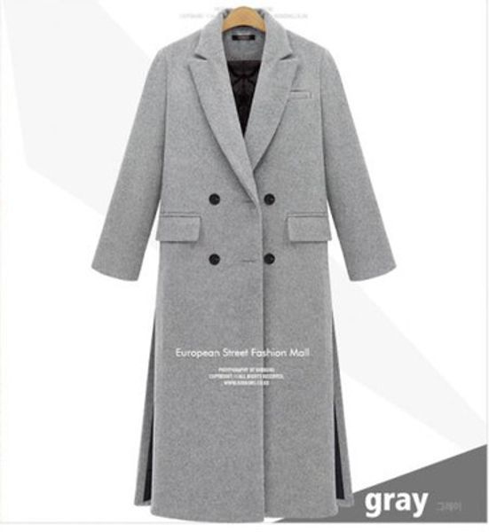 

british new 2018 spring / winter women simple grey white woolen cashmere long coat maxi female overcoat casacos manteau femme, Black