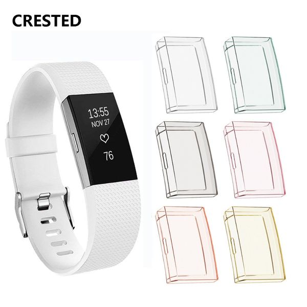 

crested soft silicone watch case cover for charge 2 band ultra-thin replacement protect cases smartwatch protecter frame, Black;brown