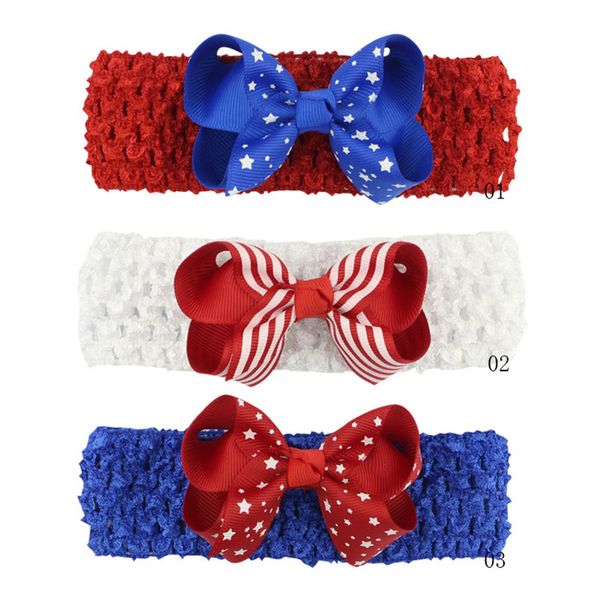 

baby girls bow headbands american independence day hair accessories party hair bows stars dotted cotton headband kids hairband, Slivery;white