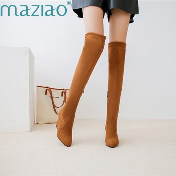 

women boots autumn winter ladies fashion boots wedges shoes over the knee thigh high suede long maziao, Black