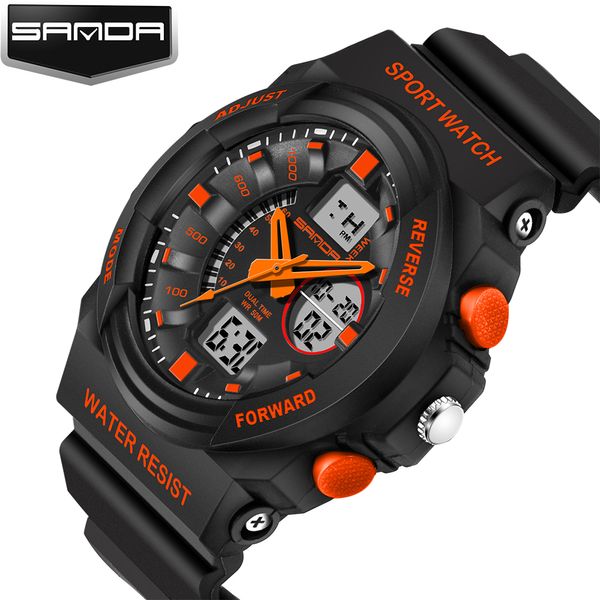 

sanda brand new design fashion athletic watch men electronic digital quartz watches sport men's wristwatch shockproof waterproof, Slivery;brown