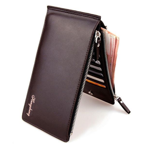 Mens Leather Bifold Carteira Organizer Checkbook Card Case - Slim Carteira Zipper Longo Embreagem Carteira Titular do Cartão de Crédito Estilo Empresarial