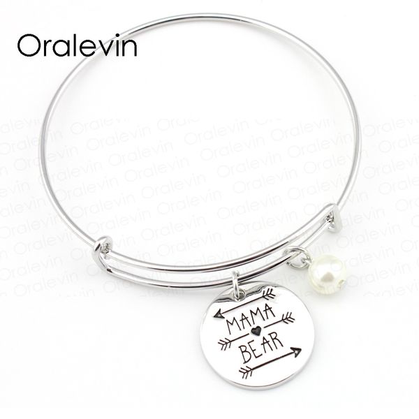 

mama bear message charm expandable wire bracelet bangle women girls gift summer jewelry 20pcs/lot, #ln1319-b, Black