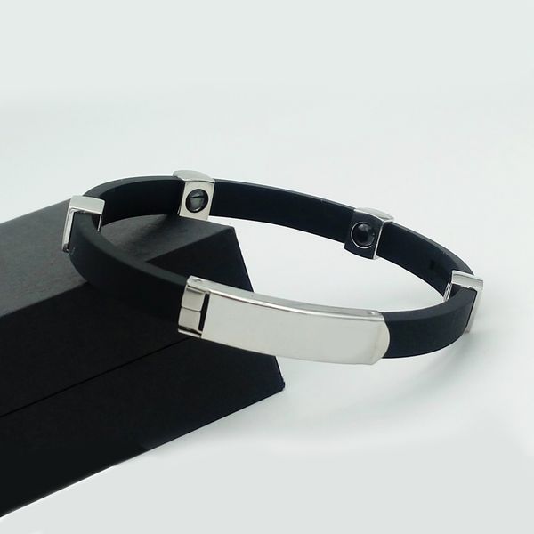 

promotion of stainless steel magnetolithoclastic silica gel energy bracelet antistatic anti-fatigue radiation silicone bracelet, Golden;silver