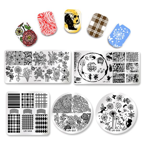 

ur sugar round square stamping template houndstooth plaid simple french manicure nail art diy plate, White