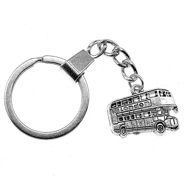 

6 pieces key chain women key rings fashion keychains for men london bus 25x20mm, Slivery;golden
