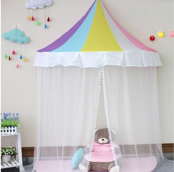 Hängendes Betthimmel für Kinder, Kleinkinder, Jungen und Mädchen, Prinzessinnen-Himmelbett, Volant, Spielzelt, Volant, Babybett, rund, Kinderzimmer-Dekoration, Zelte, 4 Farben